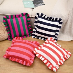 Cross-border ins Korean striped Dutch velvet ruffled skirt pillow, home fabric American sofa decorative pillow cover
