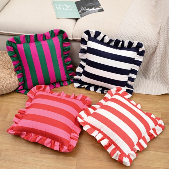 Cross-border ins Korean striped Dutch velvet ruffled skirt pillow, home fabric American sofa decorative pillow cover