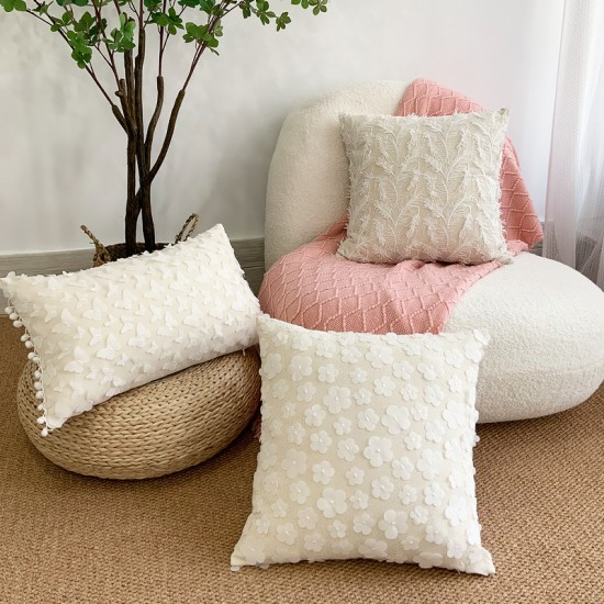 French luxury 3D lace embroidered pillow, ins cotton and linen embossed butterfly and feather, girly sofa cushion