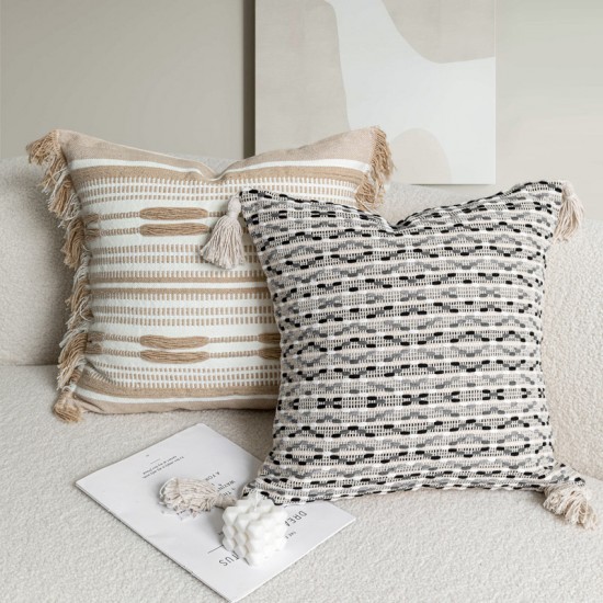Nordic cotton and linen bohemian pillow, sofa, ins cream jacquard cushion cover, bedroom and homestay cushion