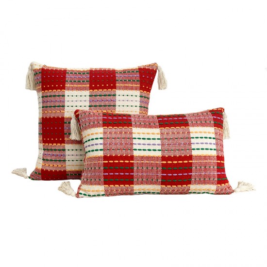INS solid color saffron colored cotton and rowan flower throw pillowcases, handmade. Office sofa and chair lumbar pillows