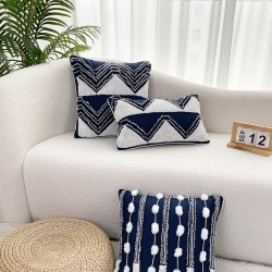 Home pillow sets with polyester-cotton yarn-dyed velvet, pompoms, and tie-stitching, PU leather, and tassel tassels for living rooms.