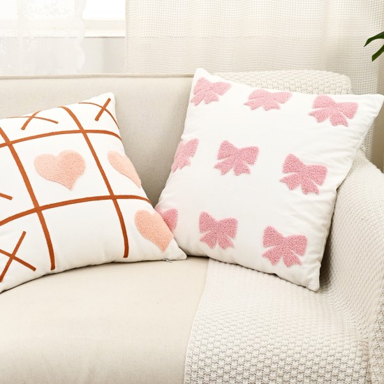 Cross-border ins Nordic embroidered bow and flower sofa pillows, tufted girly heart cushions for home decor