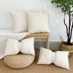 French light luxury mesh lace pillow, ins cotton and linen floral sofa cushion cover, dual-use bow lumbar pillow
