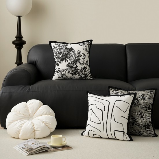 Black, lightly luxurious, vintage-style, high-quality embroidered pillowcases, Instagram-style, Nordic living room sofa and bed back cushions.