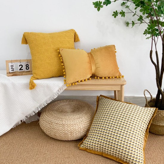 Modern minimalist Nordic leather pillow covers. Wholesale colorful cotton patchwork woven cushion covers