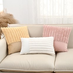 Cross-border Amazon ins faux rabbit fur solid color drawstring plush pillowcase, single-sided cushion, lumbar pillow.
