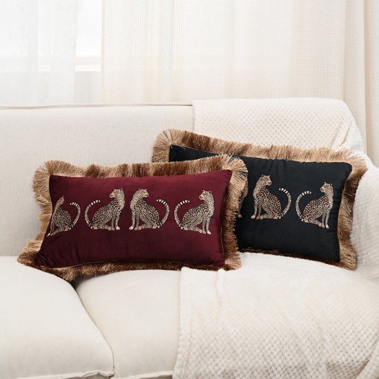 Nordic light luxury animal print leopard gold Colorful tassel lace living room decorative pillowcases, sofa cushions; medieval-style butterfly embroidered sofa pillowcases, model room decorative pillows, light luxury round living room cushions; Amazon cro