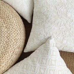 French light luxury lace large flower pillow, ins cotton and linen floral sofa cushion cover, classic and elegant 3D embroidery